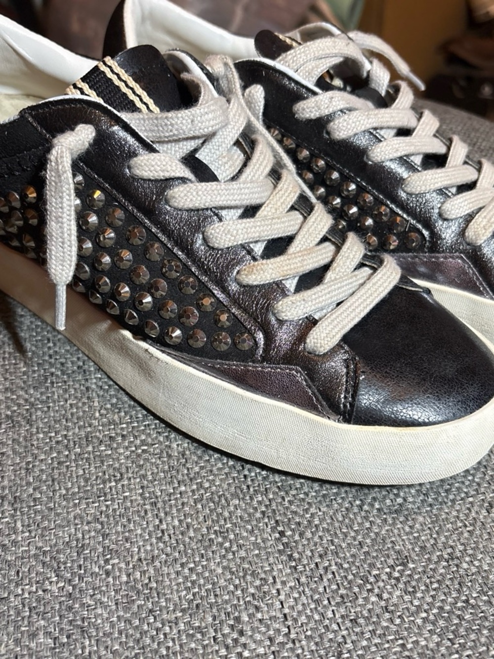 ShuShop Black and White Studded Low-Top Sneakers